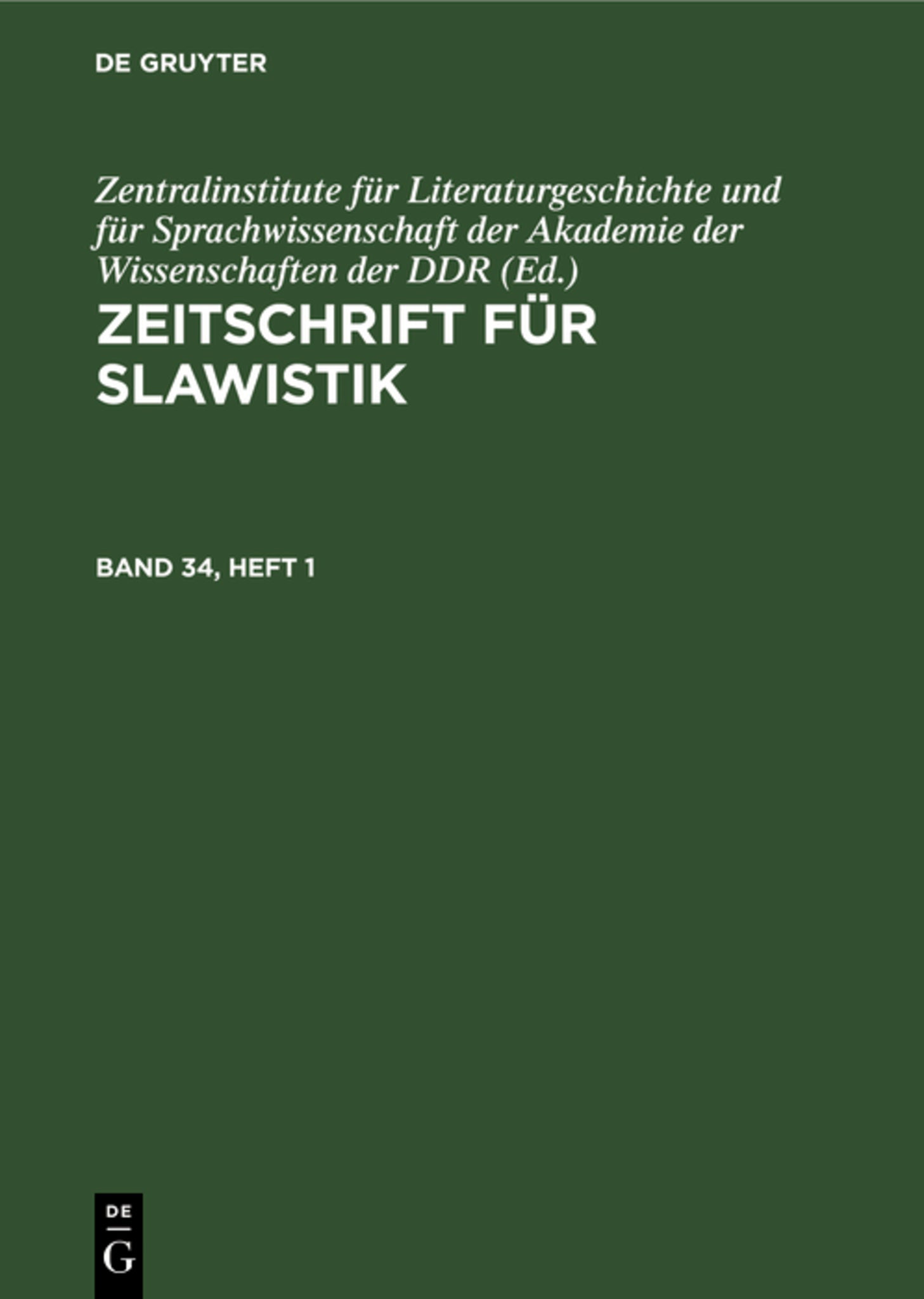 Zeitschrift für Slawistik. Band 34, Heft 1